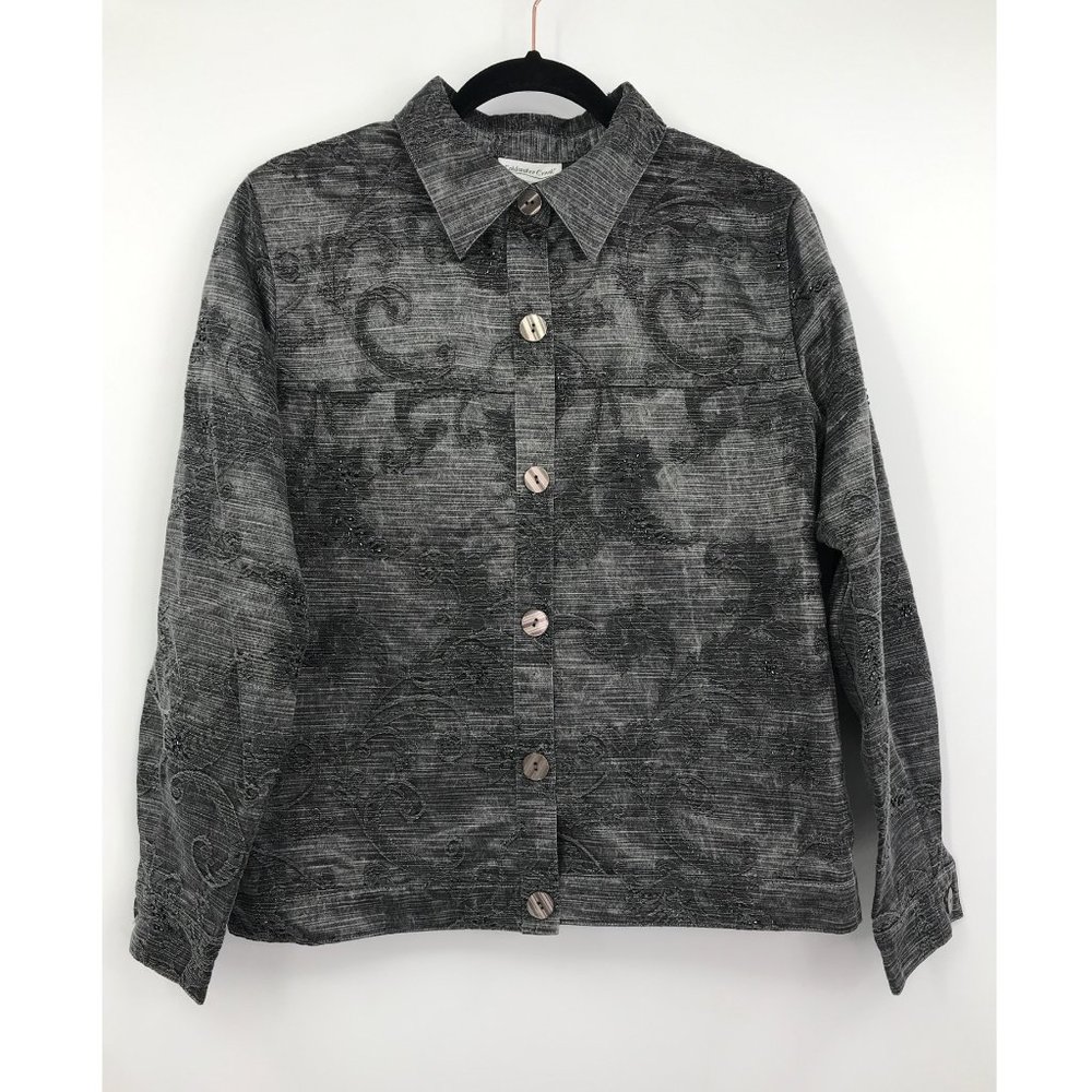 Coldwater Creek Jacquard Beaded Jacket Gray Medium